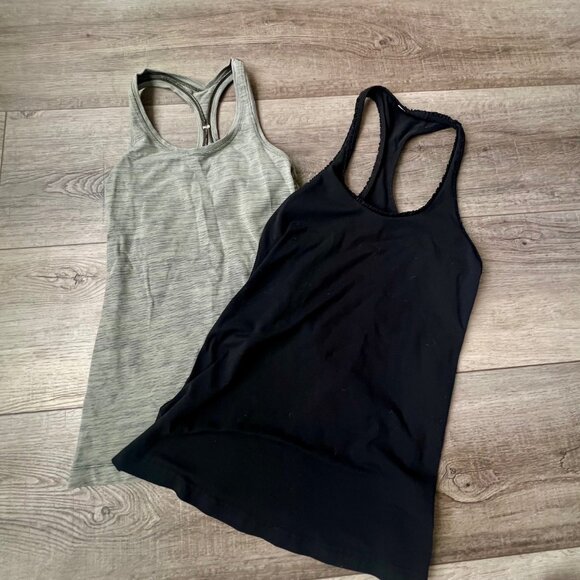 Lululemon (2) Workout Racer Back Tanks Ruffle Hem Gym Running Stretchy - Picture 1 of 7